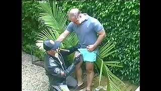 Brunette dude respecting a hard blowy take an obstacle garden